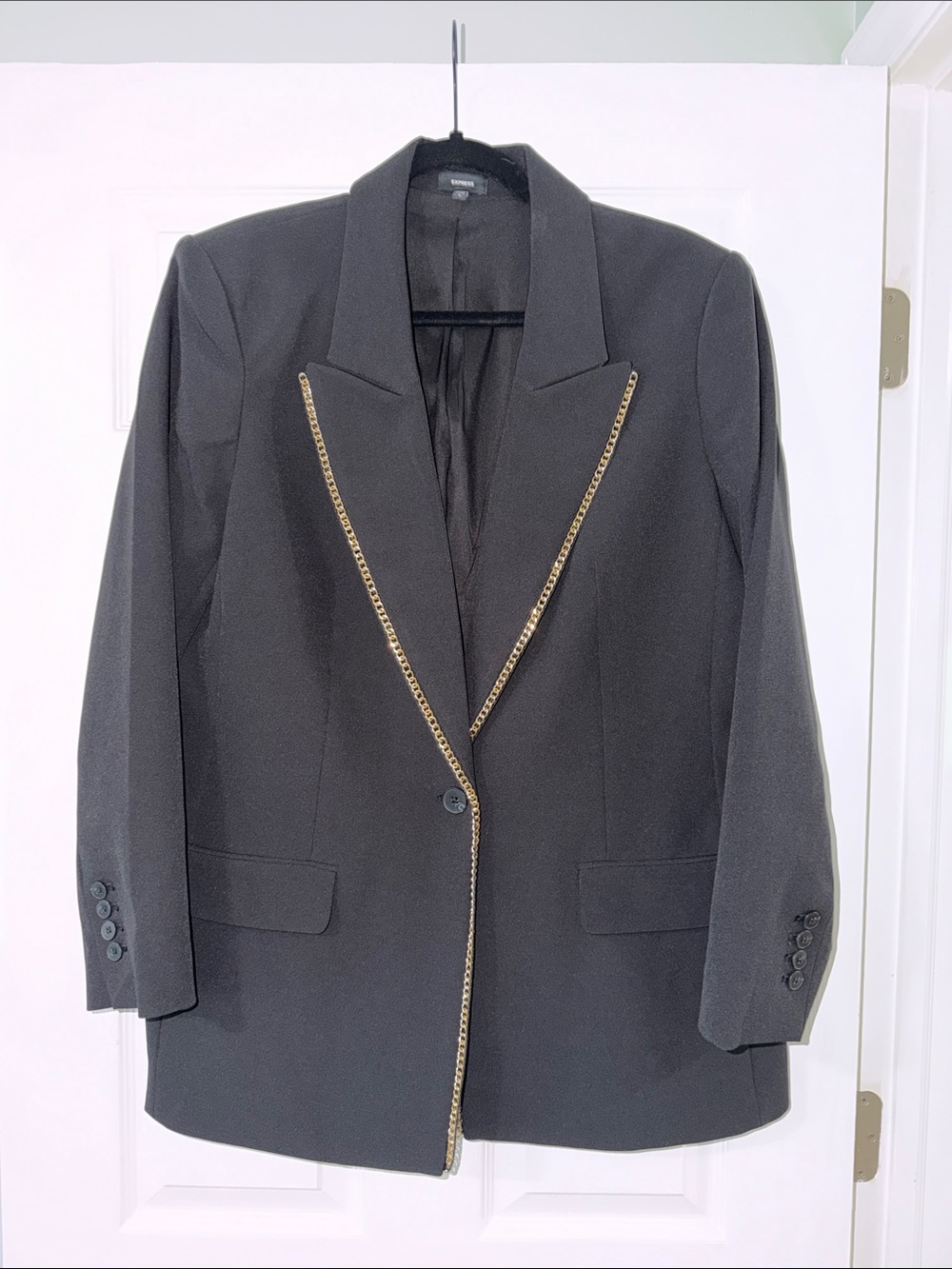 Express Gold Chain Trim One Button Blazer
